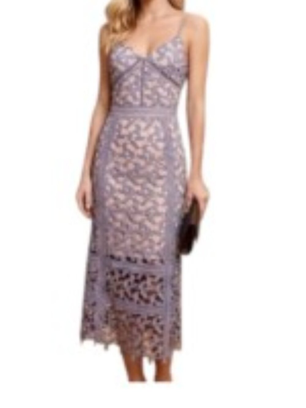 Elliatt Tingle Lace Overlay Midi Dress in Lilac Nude Medium